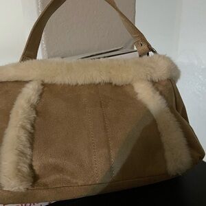 Bath & Body Works Tan Shoulder Bag with Cream Fur Trim